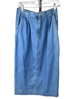 Denim midi skirt by Truly Yours Womens High-Waisted  size 4 Blue Button Back Cla